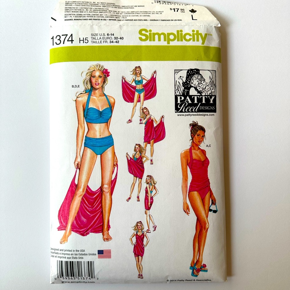 Simplicity 1374 swimsuit and wrap sewing pattern